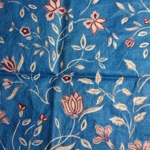 Vintage Blue Floral Textile with Pink & Cream Blooms